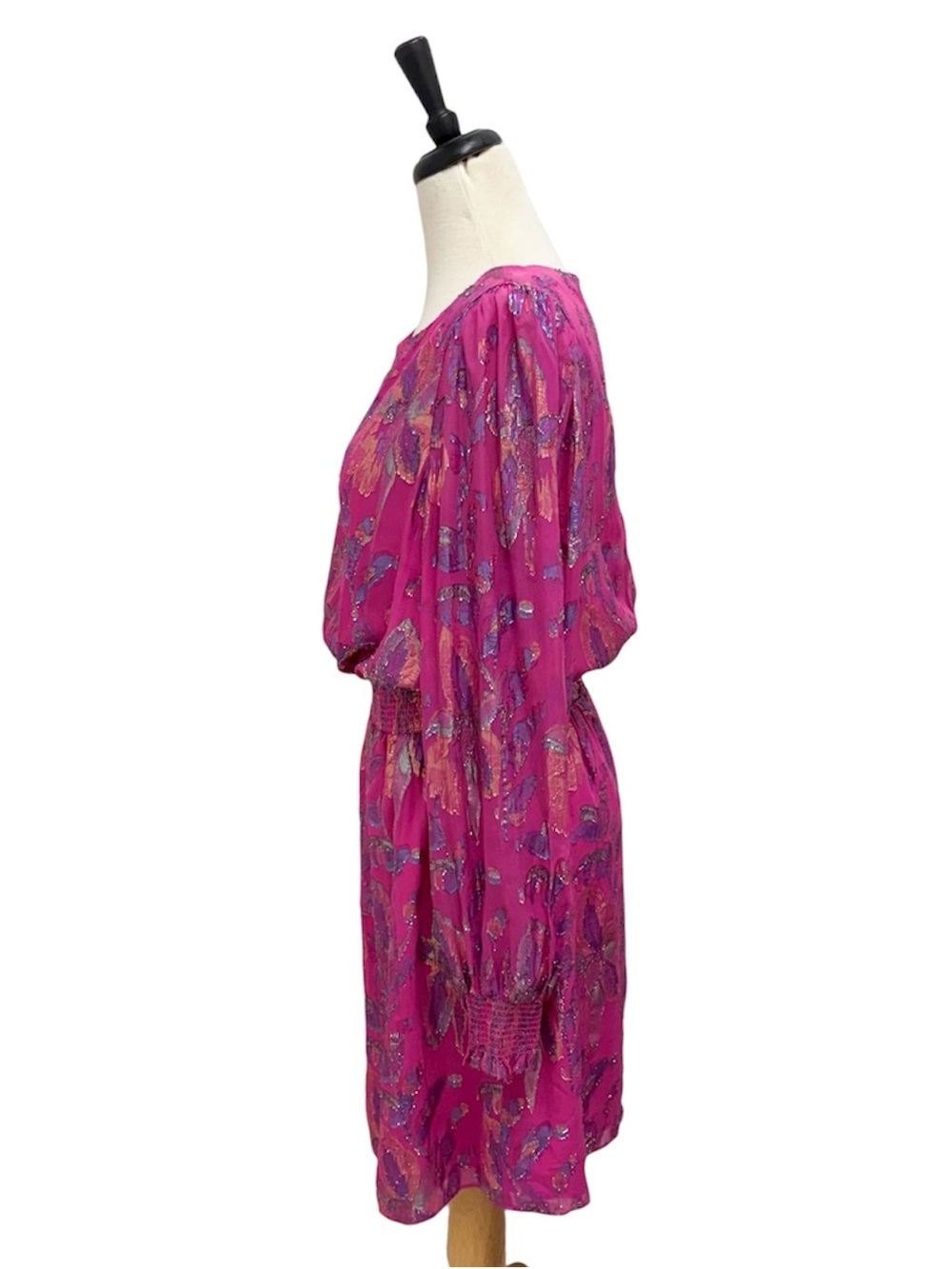 Lilly Pulitzer Cosita Acai Berry Floral Metallic Smocked Waist Blouson Dress 16 - Picture 4 of 13